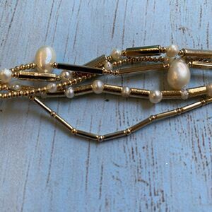 Ti Cache Gold Genuine Pearl Multi Strand Bracelet